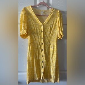 H&M Yellow Floral Button-Down Mini Dress